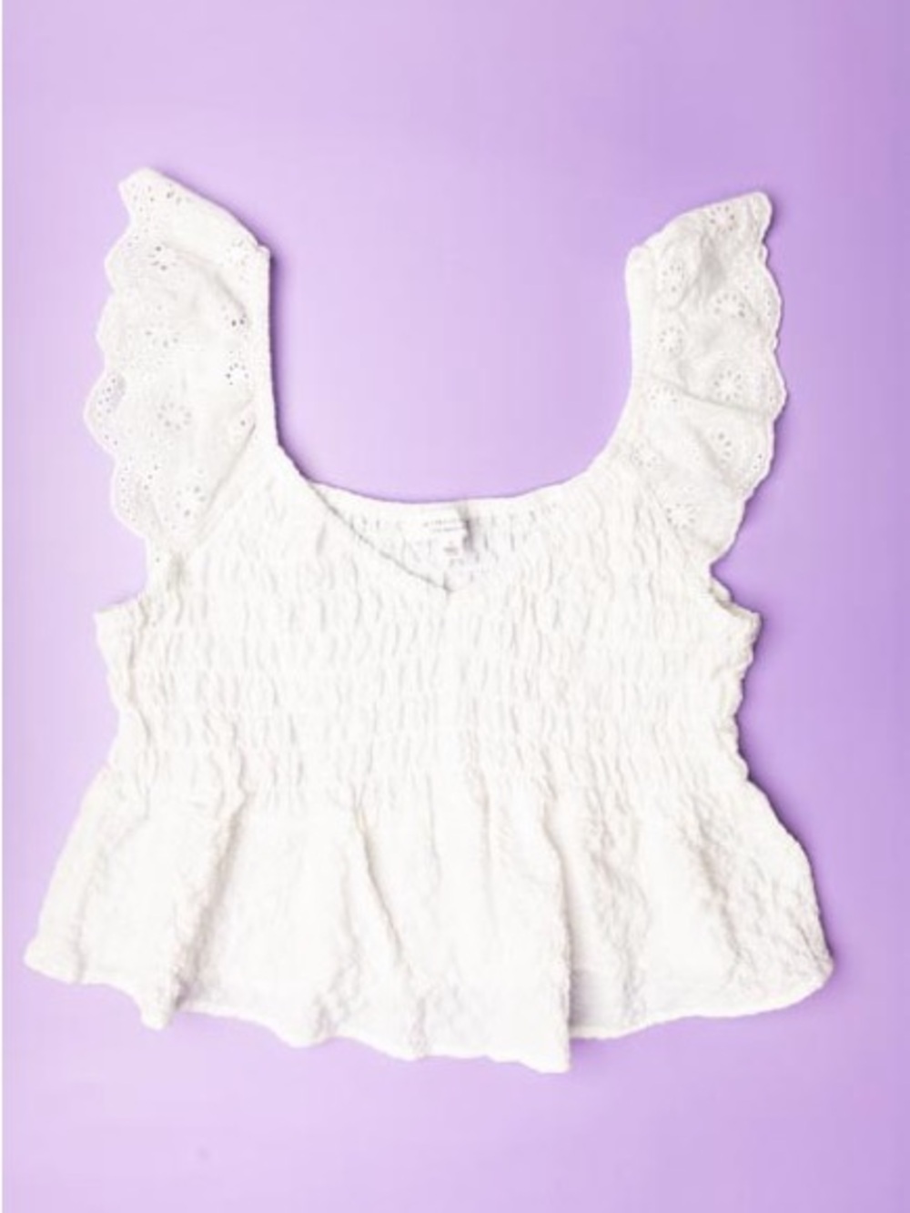 White Eyelet Smocked Peplum Camisole